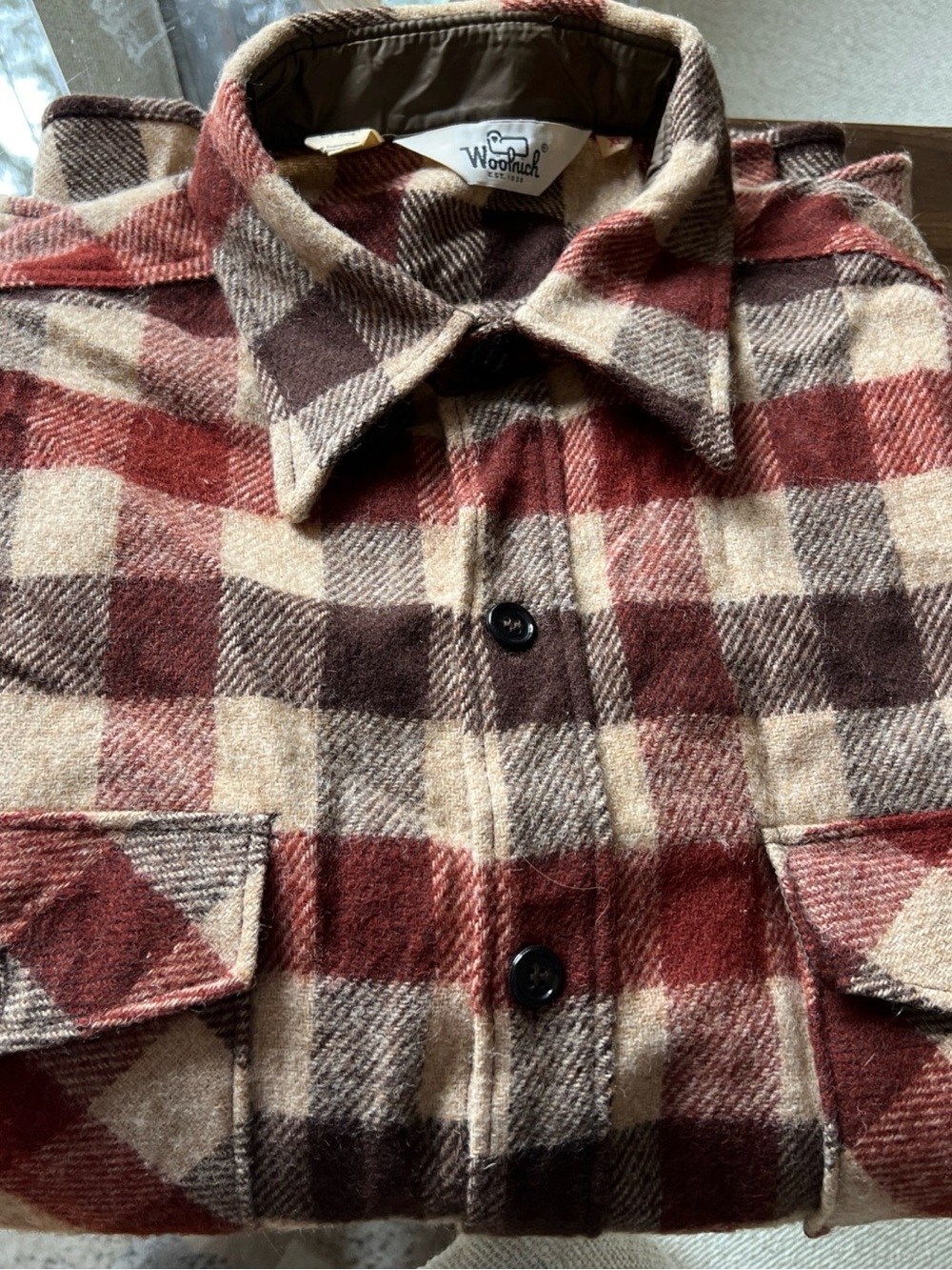 Woolrich Wool Plaid Shirt Rust & Brown XL Vintage 60s 70s Work Shirt Excellent
